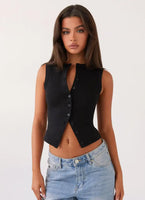 Chic Ribbed Button-Up TankTM