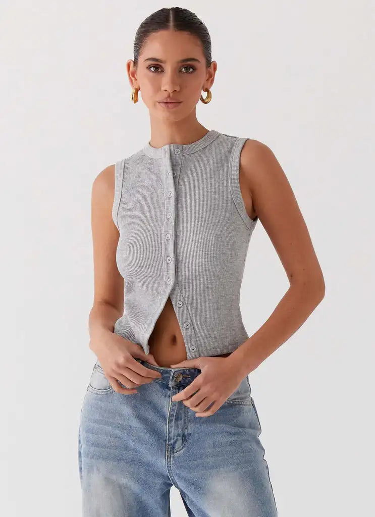 Chic Ribbed Button-Up TankTM